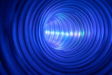 Blue vortex. Science fiction like metallic circular tunnel illuminated by green light source...