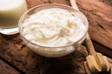 Homemade white Butter or Makhan/Makkhan in Hindi, served in a bowl. selective focus