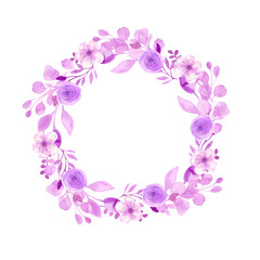 Fototapeta na wymiar Frame wreath with flowers of cherry, apple, almond, sakura.Watercolor drawing by hand. Pink watercolor flowers, and twigs collected in the wedding composition