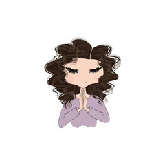 Obraz premium Brunette Hair Girl Prayer Isolated On A White Background Hand Drawn Illustration