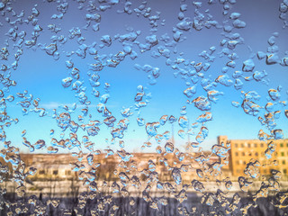 Russia, Severodvinsk. Frosty pattern at a winter window glasse. Beautiful background