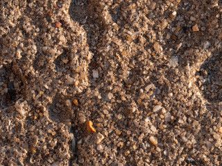 Closeup of weathered concrete surface with sand particles