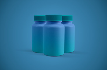 Modern Vitamin or supplement capsules gradient plastic bottles 3d render