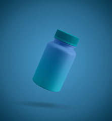 Modern Vitamin or supplement capsules gradient plastic bottle in the air 3d render