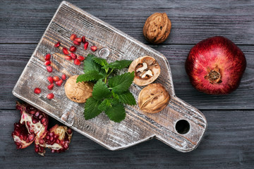 pomegranate, walnut and mint