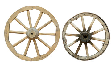 Fototapeta premium wooden wheels from the cart isolated on white background