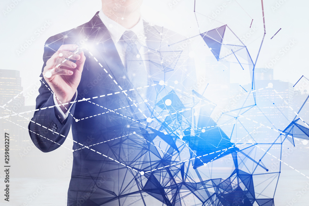 Poster man working with network interface