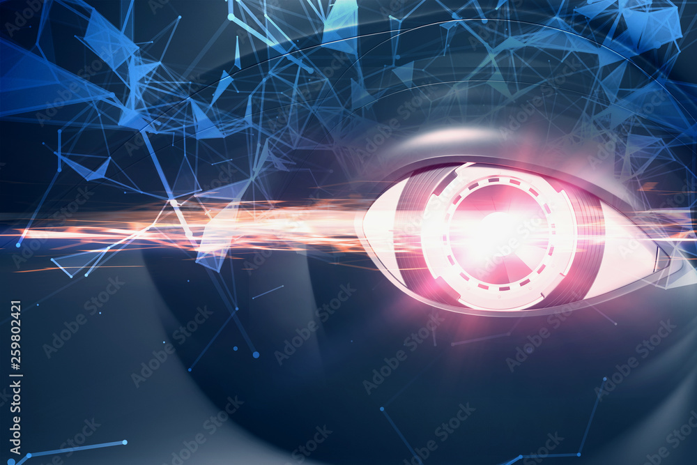 Aufkleber red robot eye and network interface