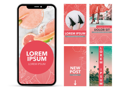 Red and White Social Media Story Posts with Floral Elements