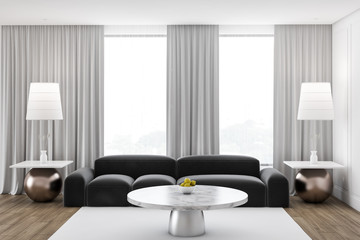 Loft living room interior, gray couch