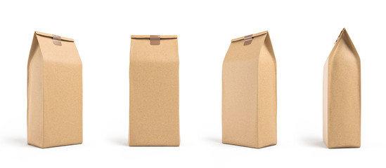 Fototapeta Brown paper bag packaging template isolated on white background. Front and back view obraz