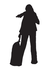 Black silhouette on a white background traveling woman