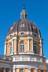 Fototapeta na wymiar Superga, baroque basilica dome on Turin hills in a sunny summer day, clear blue sky in Italy