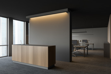 Reception in gray office building