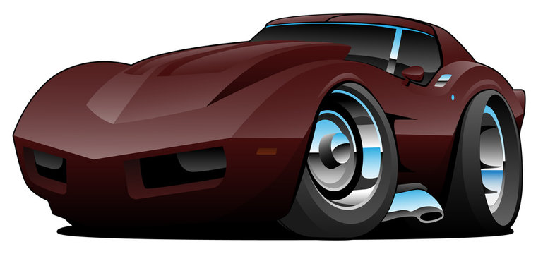 Classic Seventies American Sports Car Cartoon Isolated Vector Illustration