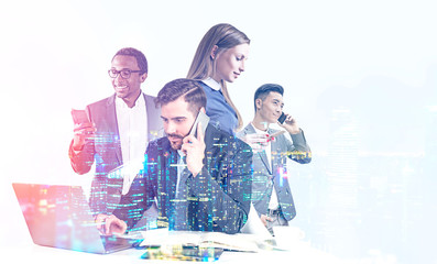 Diverse business team in night city