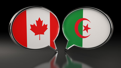 Canada and Algeria flags with Speech Bubbles. 3D Illustration