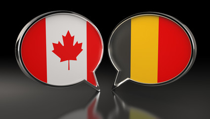 Canada and Belgium flags with Speech Bubbles. 3D Illustration