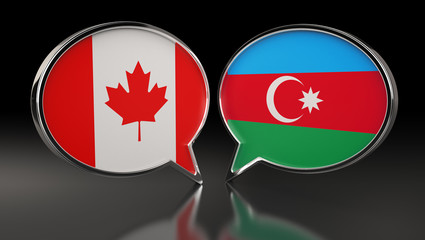 Canada and Azerbaijan flags with Speech Bubbles. 3D Illustration