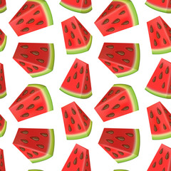 Cute seamless pattern with watermelon slices. watermelon slices in cartoon style on white background