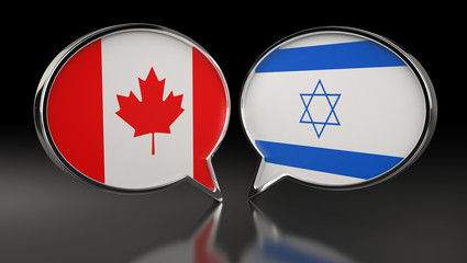 Canada and Israel flags with Speech Bubbles. 3D Illustration