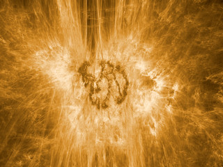 Scientific abstract 3d illustration. Thermonuclear energy. Blast of energy.