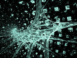 Scientific abstract blue 3d illustration. Flows of energy. Transmission of energy in space.