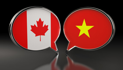 Canada and Vietnam flags with Speech Bubbles. 3D Illustration