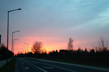 Sunset in the suburbs, Poznań, Poland