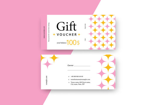 Abstract Gift Voucher with Pink and Yellow Elements