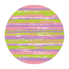 Rough circle vector geometric shape with striped texture of paint horizontal lines. Disk banner with old paint texture. Emblem round shape logotype circle with grunge background of stripes.