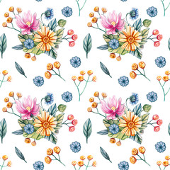 Seamless pattern with bouquets of wildflowers for a wedding.