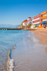 Beautiful Paralia Katerini beach and church, Greece
