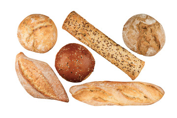 different types of bread on isolated on white