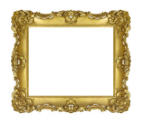 Golden frame for paintings, mirrors or photo isolated on white background