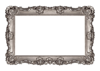 Panoramic silver frame for paintings, mirrors or photo isolated on white background