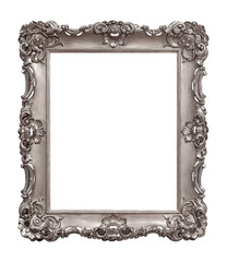 Silver frame for paintings, mirrors or photo isolated on white background