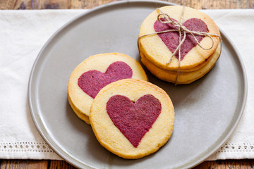 Raspberry heart biscuits