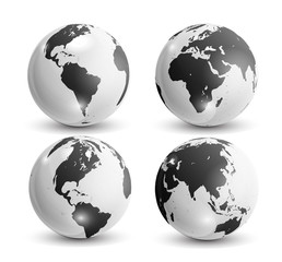 Realistic world map in globe shape of Earth. Vector Illustration