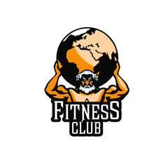 Atlas sign. Mighty Titan, holding on his shoulders the vault of heaven. Bodybuilding fitness logo
