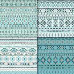 Aztec, tribal ethnic motifs geometric patterns collection.