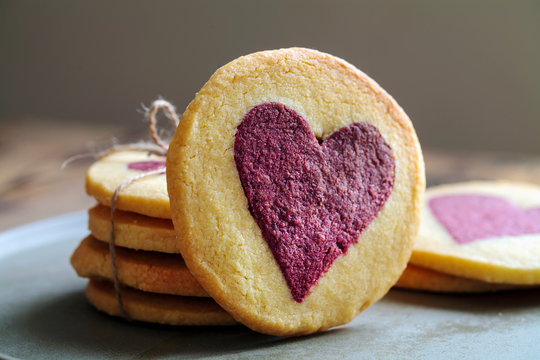 Raspberry heart biscuits