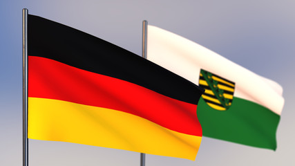 Saxony-Anhalt 3D flag waving in wind.