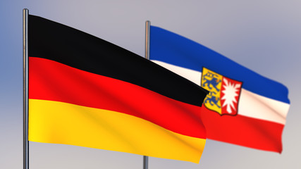 Schleswig-Holstein 3D flag waving in wind.