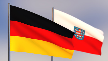 Thuringia 3D flag waving in wind.
