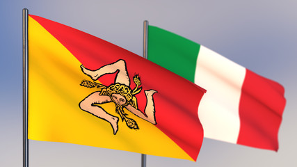 Sicily 3D flag waving in wind.