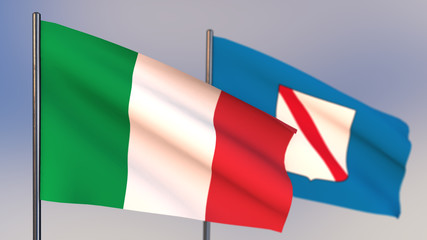 Campania 3D flag waving in wind.