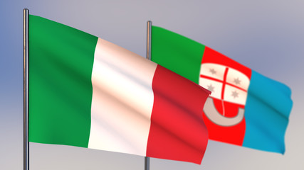 Liguria 3D flag waving in wind.