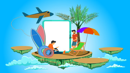 Illustration of relaxing corner with nature,beach atmosphere on floating island