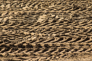 Tire tracks on the sand.